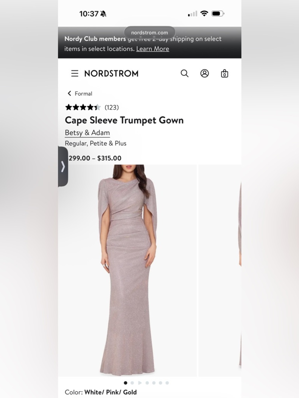 Betsy & Adam Sparkle Lavender Cape-Sleeve Trumpet Gown